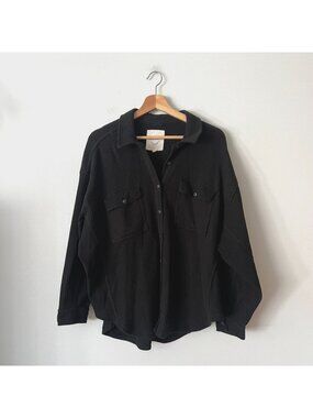 Aerie Lumberjane Black Thermal Button Up Shirt Women's Size Large